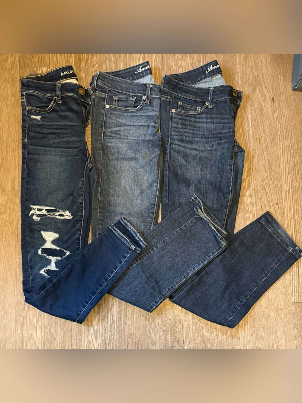 3 Pairs Of Women's American Eagle Dark Blue Skinny Jeans, Size 0